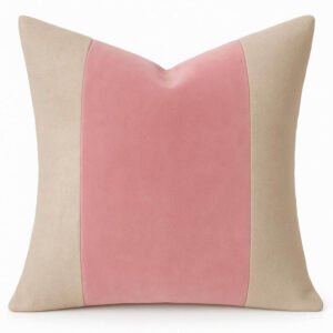 Designer Pillow cover Fushia blush pink linen flax natural colorblock bolster throw custom Piping high end decorative chinoiserie