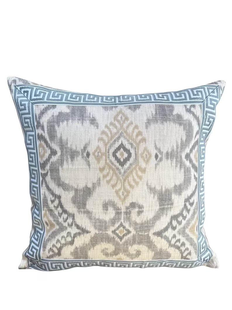 Designer Pillow cover Fushia navy blue linen flax natural colorblock bolster throw custom Piping high end decorative chinoiserie