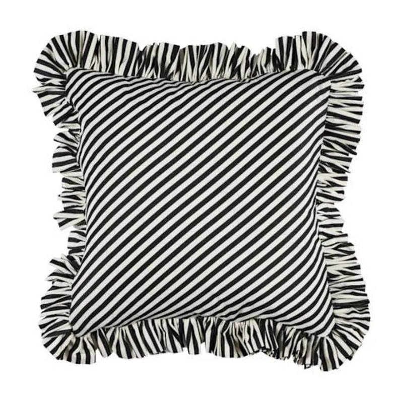 Designer Pillow cover Schumacher stripe black off white Cover ruffle bed sham lumbar throw custom high end decorative EURO2