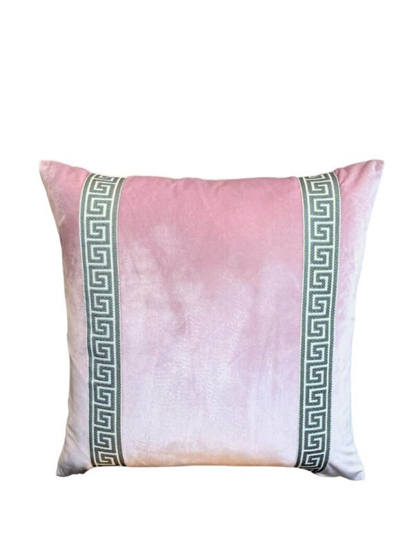 Designer Pillow cover blush light pink velvet Beige grey Key trim tape lumbar bolster throw custom Piping high end decorative chinoiserie