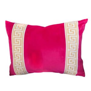 Designer Pillow cover hot pink fuchsia velvet Beige Greek Key trim tape lumbar bolster throw custom Piping high end decorative chinoiserie
