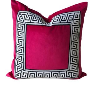 Designer Pillow cover hot pink fuchsia velvet white Black Key trim tape lumbar bolster throw custom Piping high end decorative chinoiserie