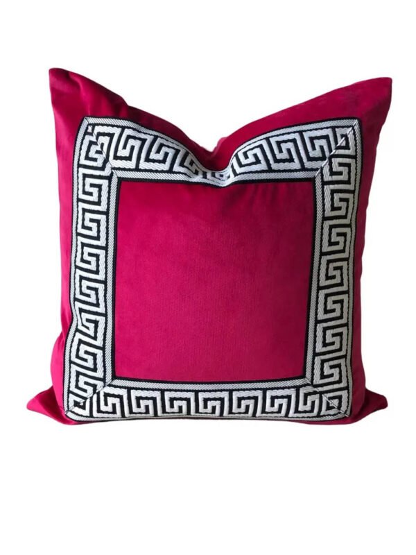 Designer Pillow cover hot pink fuchsia velvet white Black Key trim tape lumbar bolster throw custom Piping high end decorative chinoiserie