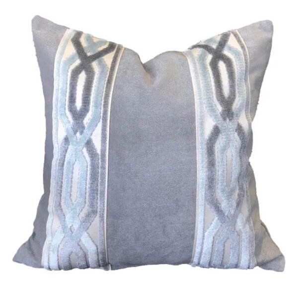 Designer Pillow cover light grey velvet Beige beige Key trim tape lumbar bolster throw custom Piping high end decorative chinoiserie