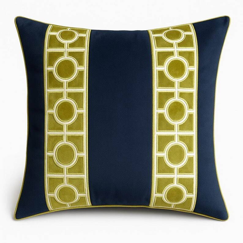 Designer Pillow cover trim citrine lime trim tape velvet Cover navy blue lumbar bolster throw custom Piping high end decorative