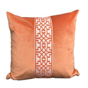 Designer Pillow cover trim tape peach velvet Cover orange fretwork lumbar bolster throw custom Piping high end decorative chinoiserie