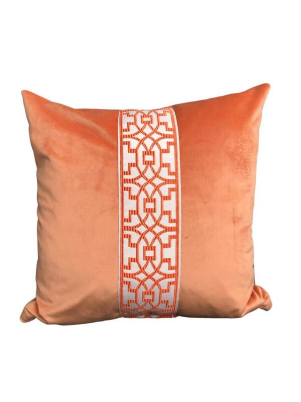 Designer Pillow cover trim tape peach velvet Cover orange fretwork lumbar bolster throw custom Piping high end decorative chinoiserie