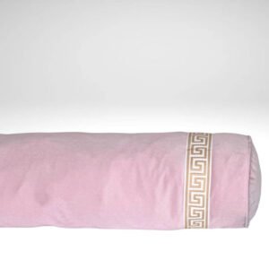 Designer round bolster cover blush light pink velvet Beige beige Key trim tape lumbar throw custom Piping decorative pillow bed chinoiserie
