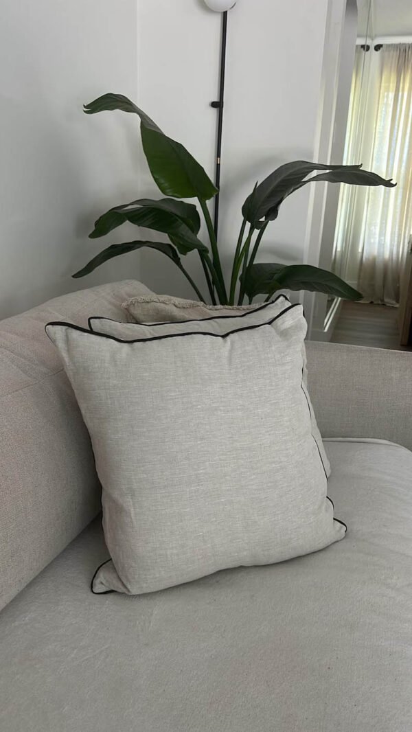 Italian Linen Pillow Cover black piping welt lumber round bolster throw Piping high end decorative high end natural beige more colors avail