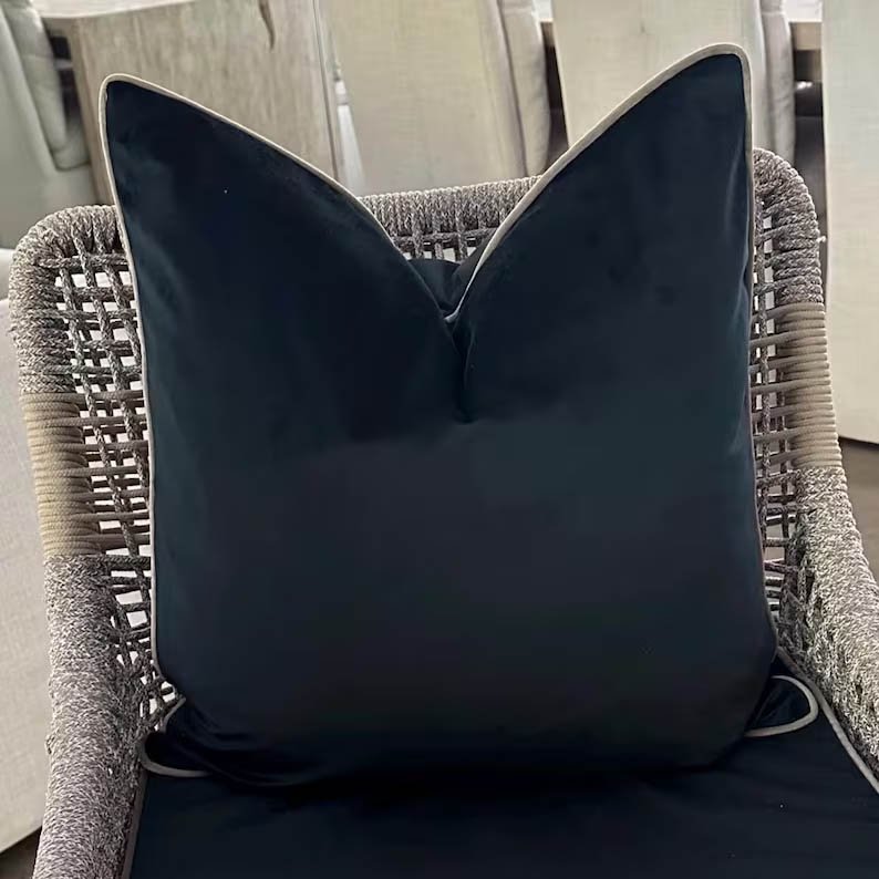 Italian black velvet Pillow Cover taupe piping welt lumber round bolster throw Piping high end decorative highend natural beige more colors