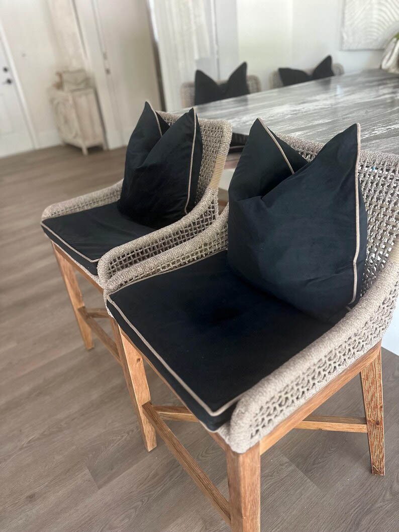 Italian black velvet chair seat cushion Cover taupe piping welt high end decorative highend natural beige more colors WASHABLE any size1