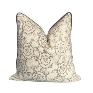 Kravet John Robshaw Dazda taupe off white Linen Pillow Cover throw pillow taupe beige Piping high end decorative 20” x 20” ethnic