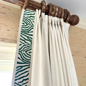 Linen Pinch Pleat drapes with trim tape many fabric colors curtains French pleated Zebra Kelly Green trimming lining blackout privacy avail