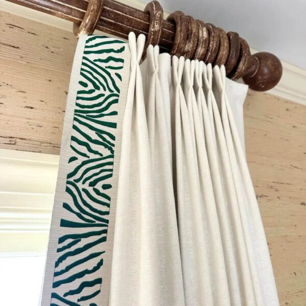 Linen Pinch Pleat drapes with trim tape many fabric colors curtains French pleated Zebra Kelly Green trimming lining blackout privacy avail