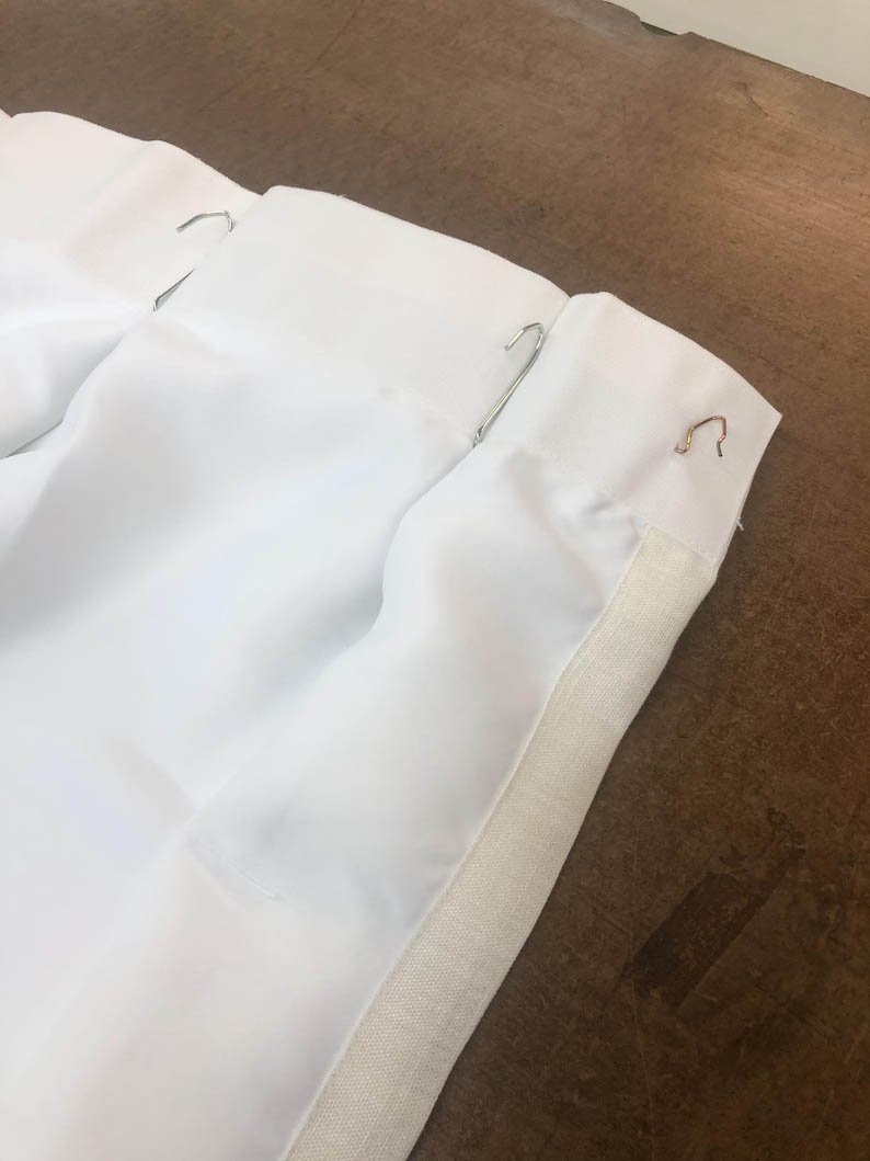 Linen Pinch Pleat drapes with trim tape many fabric colors curtains French pleated fretwork black trimming lining blackout privacy avail5