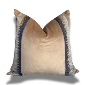 Designer Pillow cover trim tape taupe Fawn Schumacher velvet Cover navy light blue lumbar bolster throw custom Piping high end decorative