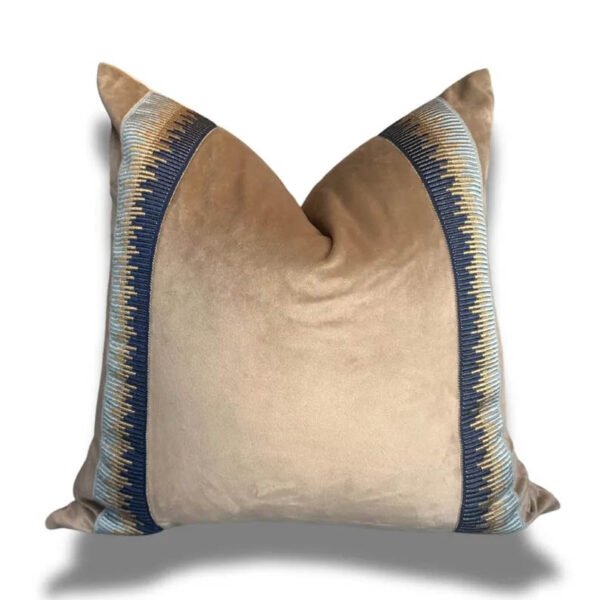 Designer Pillow cover trim tape taupe Fawn Schumacher velvet Cover navy light blue lumbar bolster throw custom Piping high end decorative