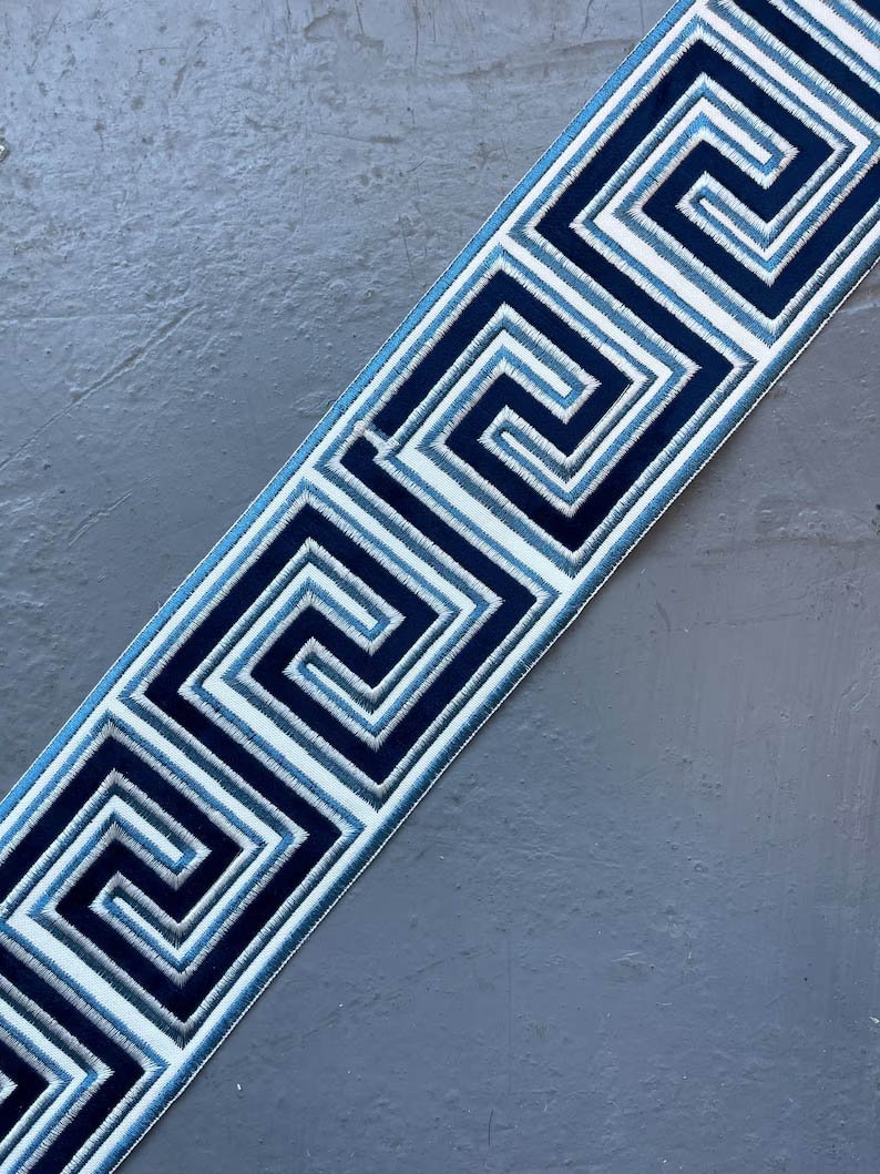 Bolster Pillow Cover Solid Ocean blue piping performance faux Linen Greek Key trim tape round throw Piping high end decorative bed 9” x 26”5