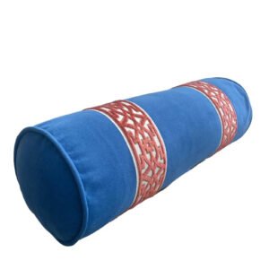 Bolster Pillow Cover Solid cobalt blue piping performance Velvet Rust fretwork trim tape round throw Piping high end decorative bed 9” x 26”