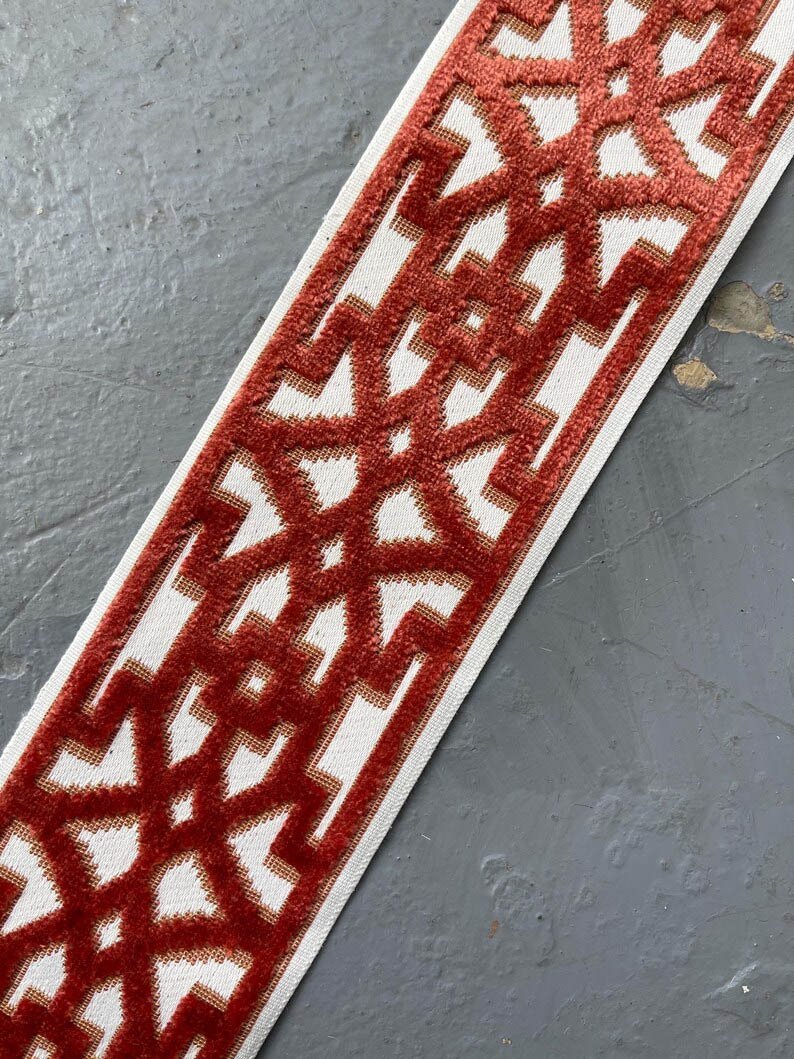 Bolster Pillow Cover Solid cobalt blue piping performance Velvet Rust fretwork trim tape round throw Piping high end decorative bed 9” x 26” 5