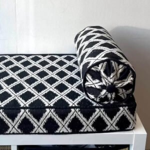 Chenille Bench Seat Bench Cushion Cover • Black & Ivory Geometric Diamond • 52 x 15 x 3 • Ready to Ship