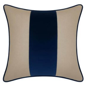 Designer Navy Velvet + Natural Flax Linen Pillow Cover – Colorblock Cushion in 18”, 20”, 24” & Lumbar Luxury Home Décor Chinoiserie