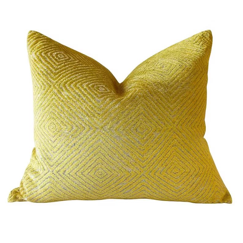 Designer Pillow cover Chartreuse abstract cut velvet bolster throw custom Piping high end decorative chinoiserie lumbar