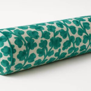 Designer Pillow cover teal peacock couture cut velvet floral bolster throw custom Piping high end decorative chinoiserie lumbar blossom