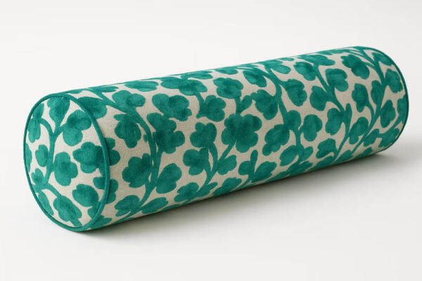 Designer Pillow cover teal peacock couture cut velvet floral bolster throw custom Piping high end decorative chinoiserie lumbar blossom