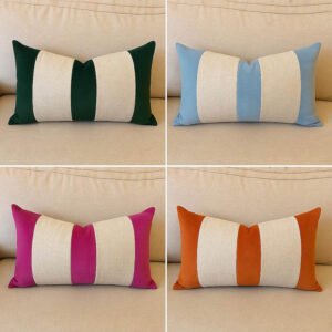 Designer Pillow cover velvet linen flax natural colorblock bolster throw custom color Piping high end decor chinoiserie pink green blue