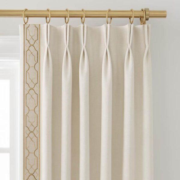 Linen Pinch Pleat drapes trim tape many fabric colors curtains French pleated fretwork cream beige trimming lining blackout privacy available