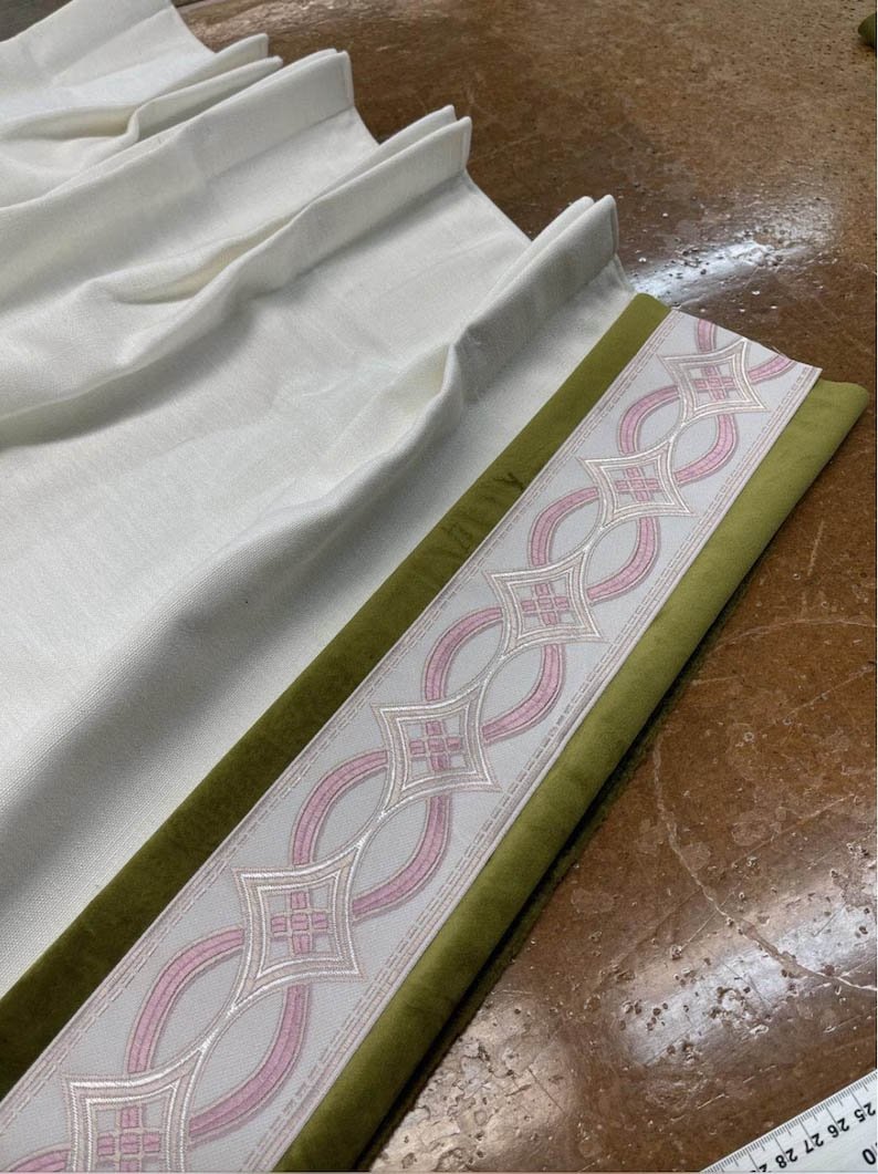 Linen Pinch Pleat drapes with trim tape many fabric colors curtains French pleated floral light blue trimming lining blackout privacy available6