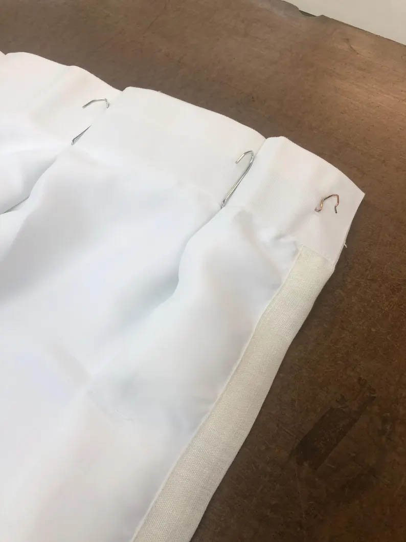 Linen Pinch Pleat drapes with trim tape many fabric colors curtains French pleated fretwork Greek Key trimming lining blackout privacy available2