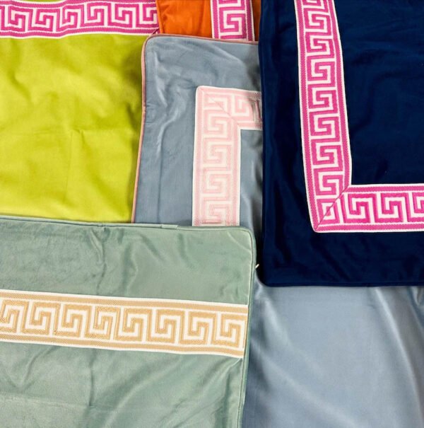 Make your OWN Pillow cover velvet Greek Key trim tape lumbar bolster throw custom Piping high end decorative chinoiserie many colors