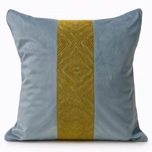 Designer Pillow cover light blue velvet citrine trim tape colorblock bolster throw custom Piping high end decorative chinoiserie