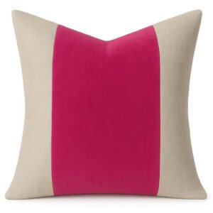 Designer Pillow cover Fushia pink velvet linen flax natural colorblock bolster throw custom Piping high end decorative chinoiserie