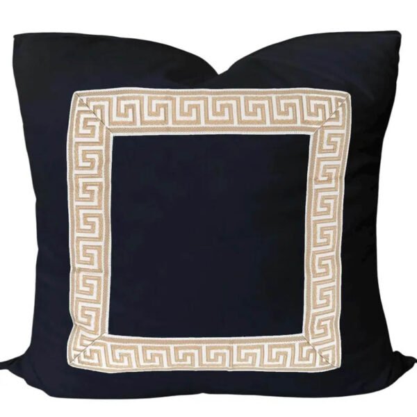 Designer Pillow cover black velvet Beige beige Key trim tape lumbar bolster throw custom Piping high end decorative chinoiserie