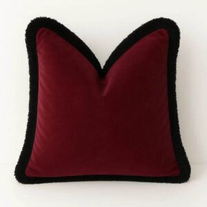 Designer Pillow cover maroon burgundy velvet black trim bolster throw custom Piping high end decorative chinoiserie lumbar gameday SC fan