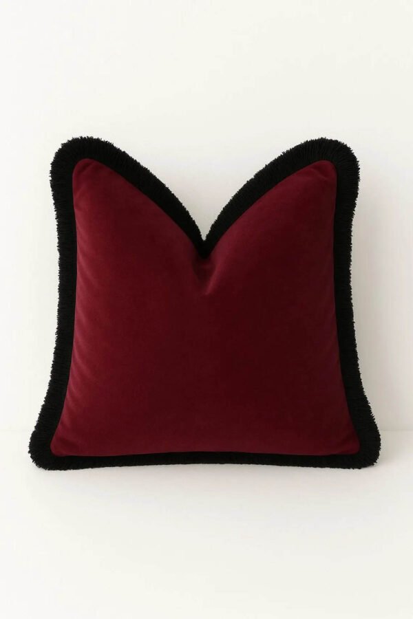 Designer Pillow cover maroon burgundy velvet black trim bolster throw custom Piping high end decorative chinoiserie lumbar gameday SC fan