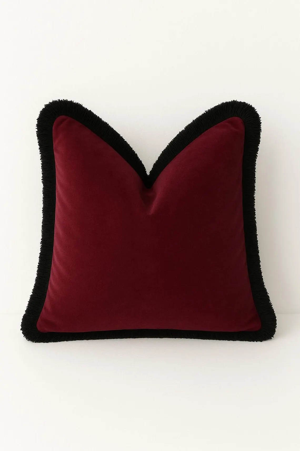 Designer Pillow cover maroon burgundy velvet black trim bolster throw custom Piping high end decorative chinoiserie lumbar gameday SC fan