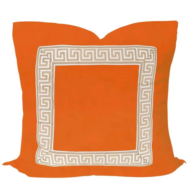 Designer Pillow cover orange velvet Beige beige Key trim tape lumbar bolster throw custom Piping high end decorative chinoiserie